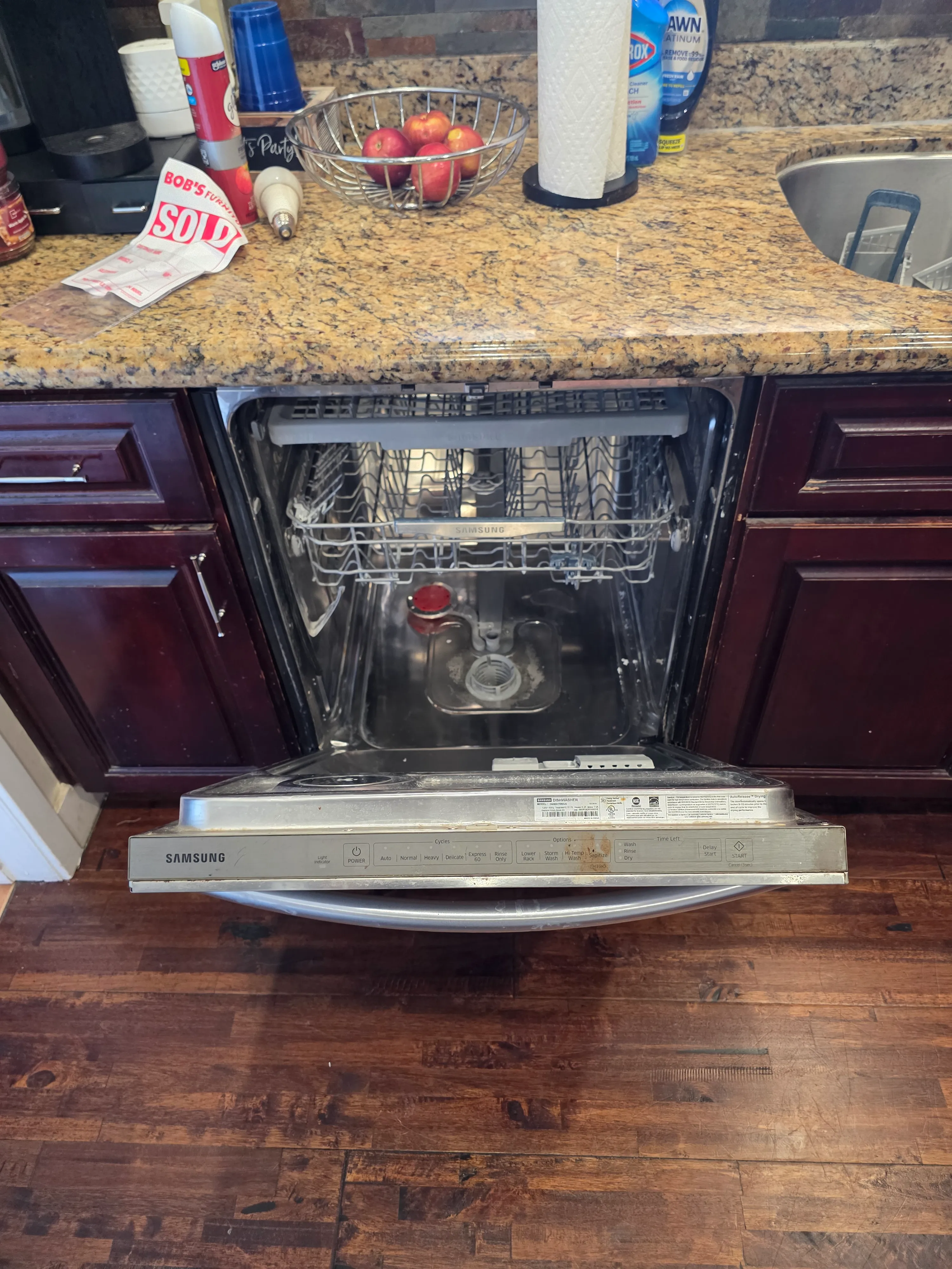 Dishwasher spray arm flow and water inlet valve inspection