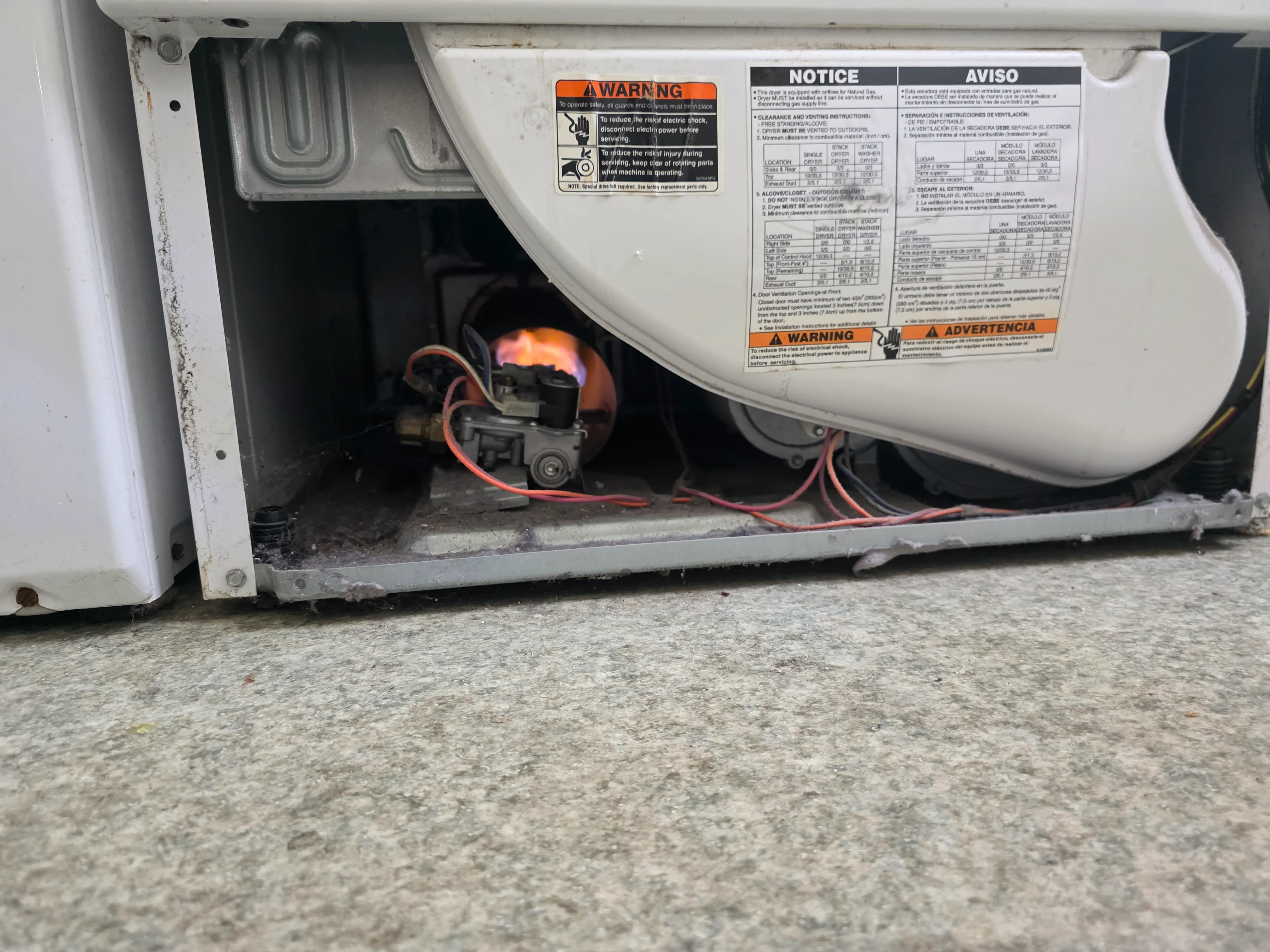 Gas dryer burner ignition diagnostics with active flame during service visit