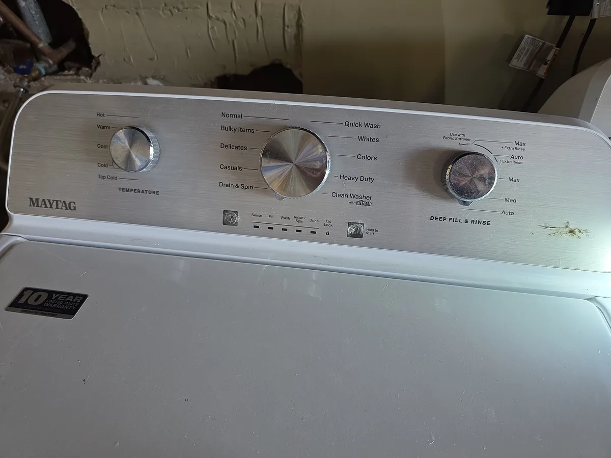Control panel of a Maytag top-load washer