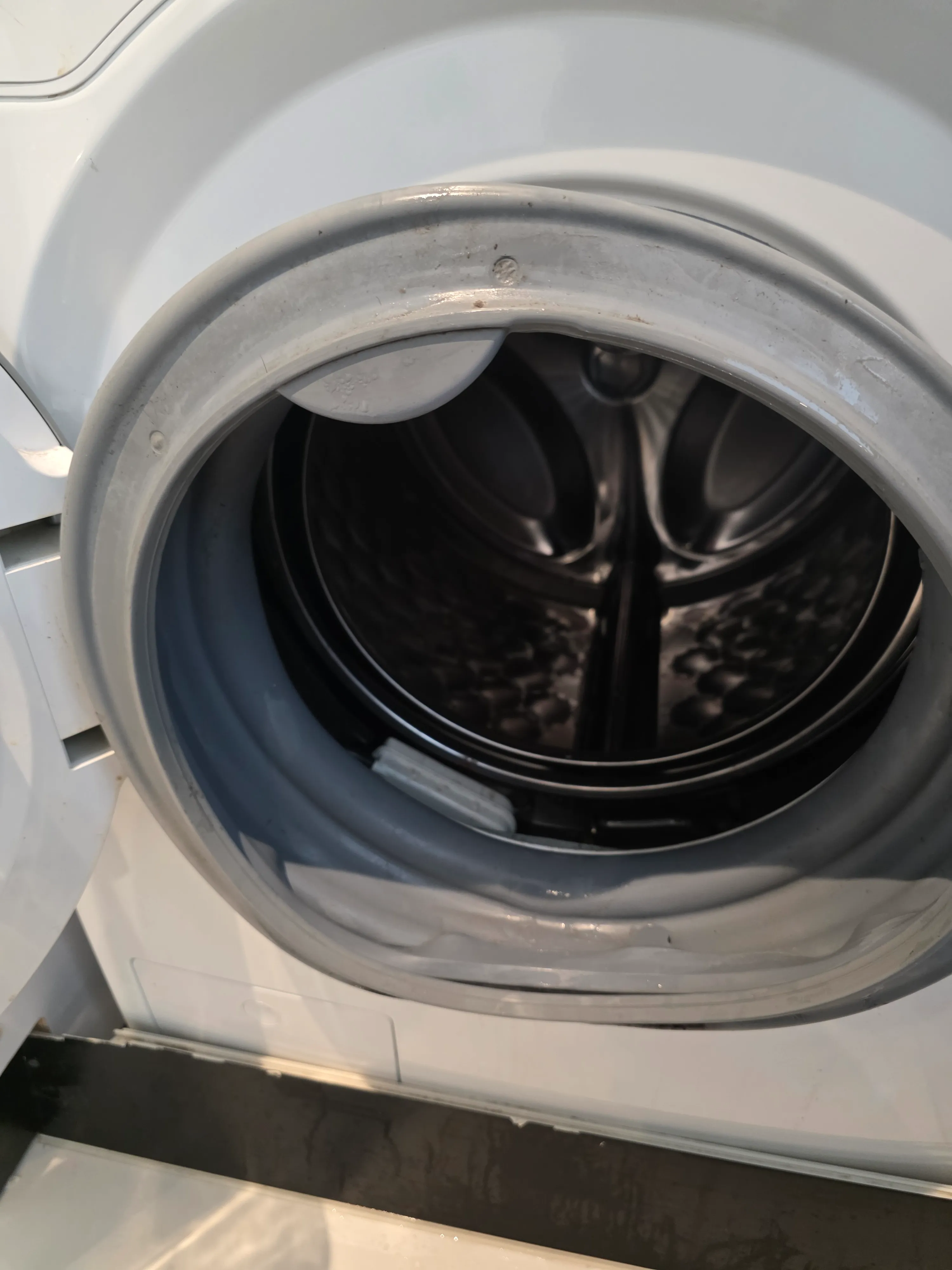 Front load washer door boot seal inspection for leaks